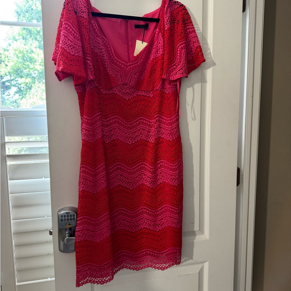 NWT Trina Turk Elegant Red and Pink Crochet Dress